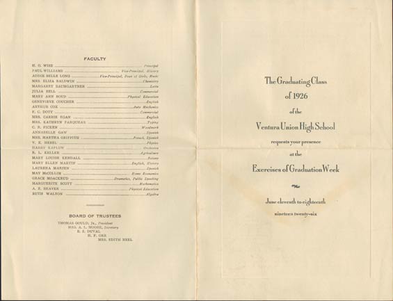 Commencement Announcement, June 18, 1926 (Source: Baldwin)